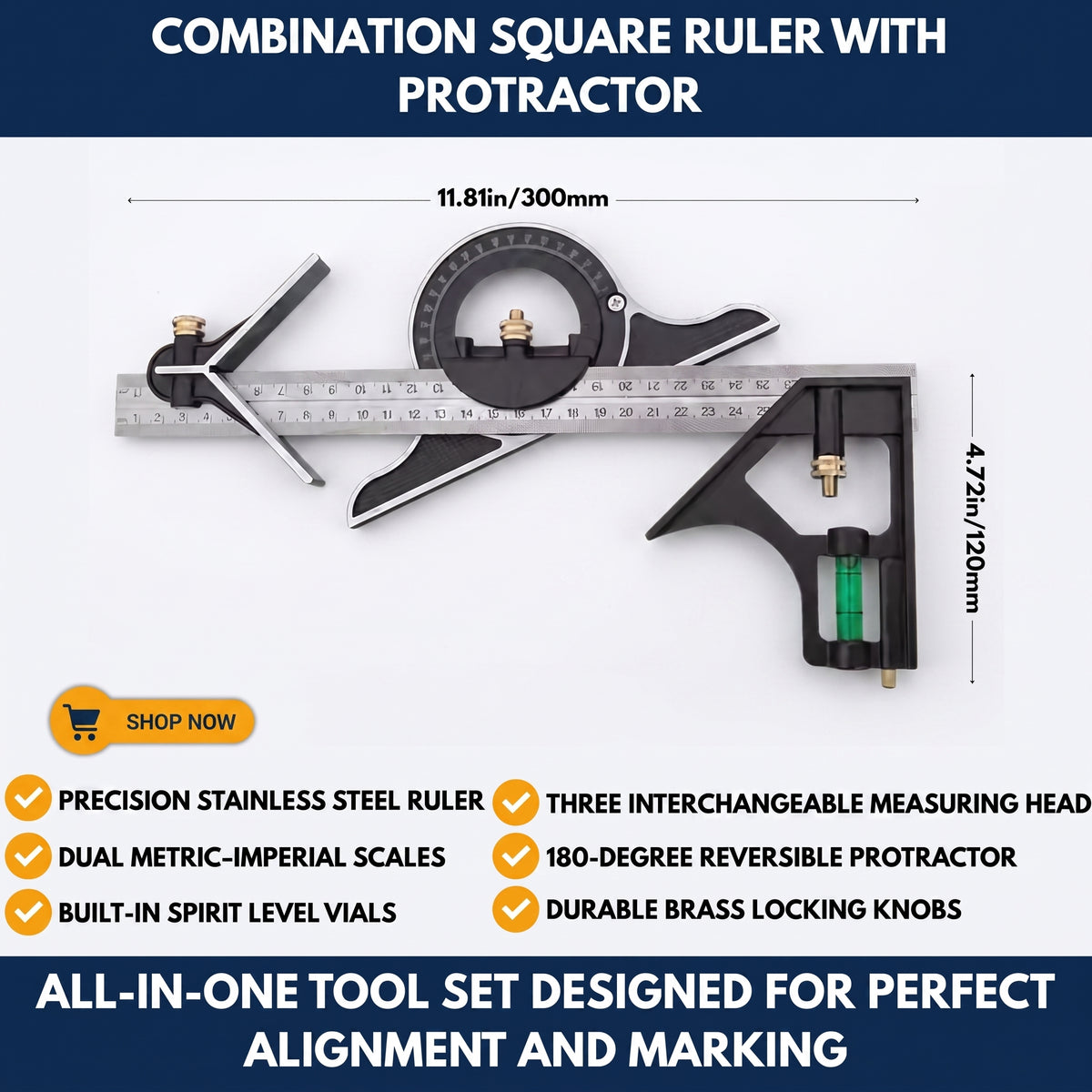 Combination Square Ruler With Protractor
