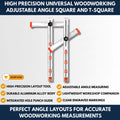 High Precision Universal Woodworking Adjustable Angle Square and T-Square