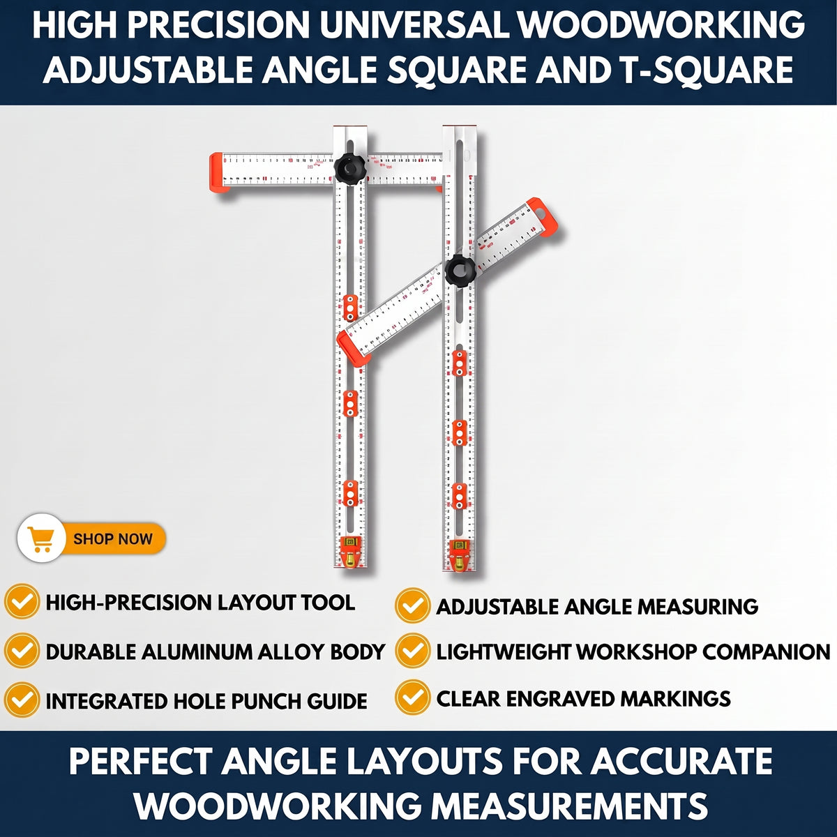 High Precision Universal Woodworking Adjustable Angle Square and T-Square