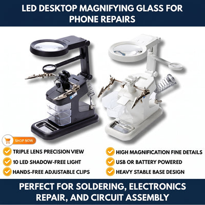 LED Desktop Magnifying Glass for Phone Repairs