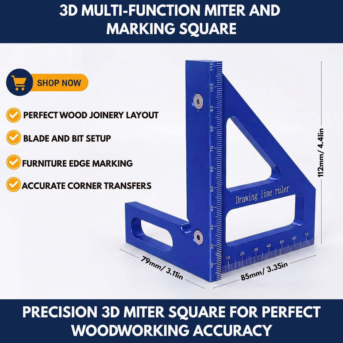 Precision Aluminum Alloy Miter Triangle Ruler – 3D Multifunction Woodworking Square