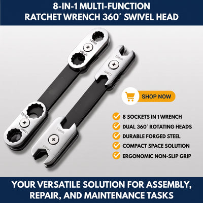 8-in-1 Multi-function Ratchet Wrench 360° Swivel Head