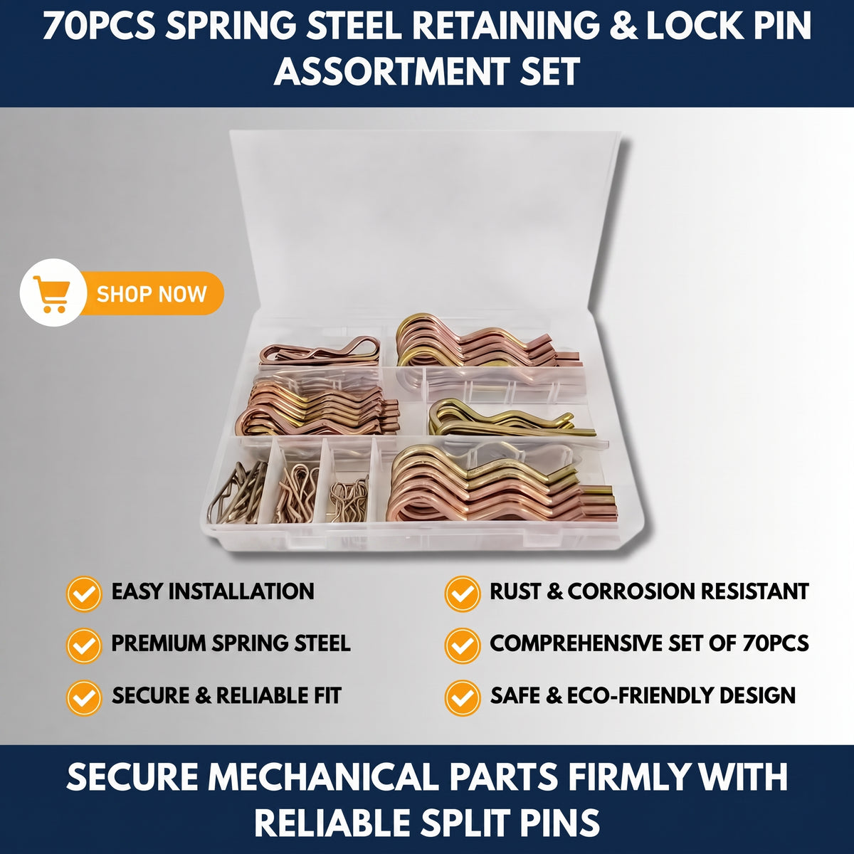 70PCS Spring Steel Retaining & Lock Pin Assortment Set