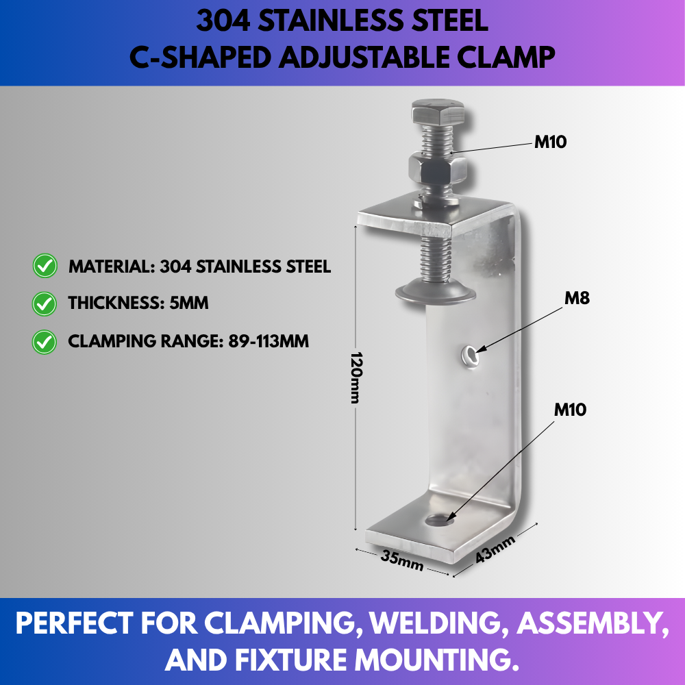 304 Stainless Steel C-Shaped Adjustable Clamp