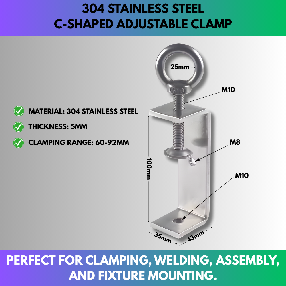 304 Stainless Steel C-Shaped Adjustable Clamp