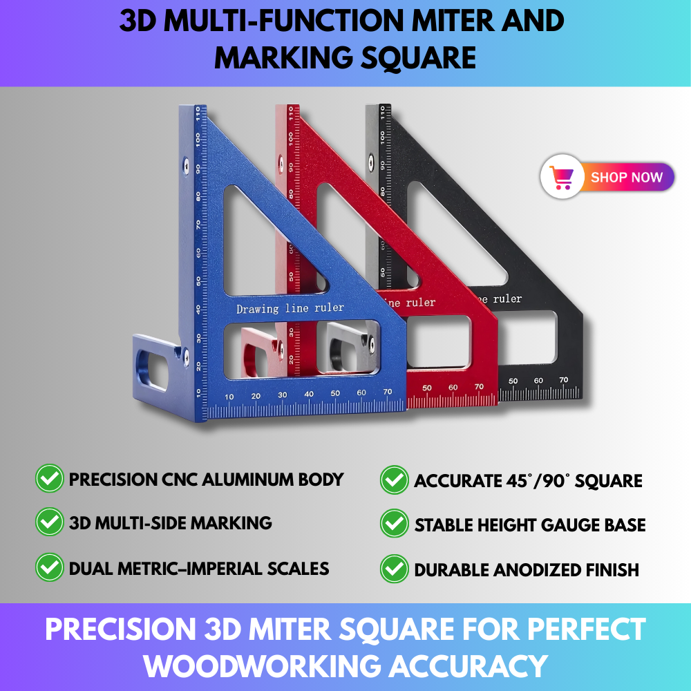 Precision Aluminum Alloy Miter Triangle Ruler – 3D Multifunction Woodworking Square