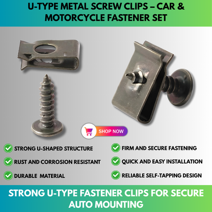 U-Type Metal Screw Clips – Car & Motorcycle Fastener Set