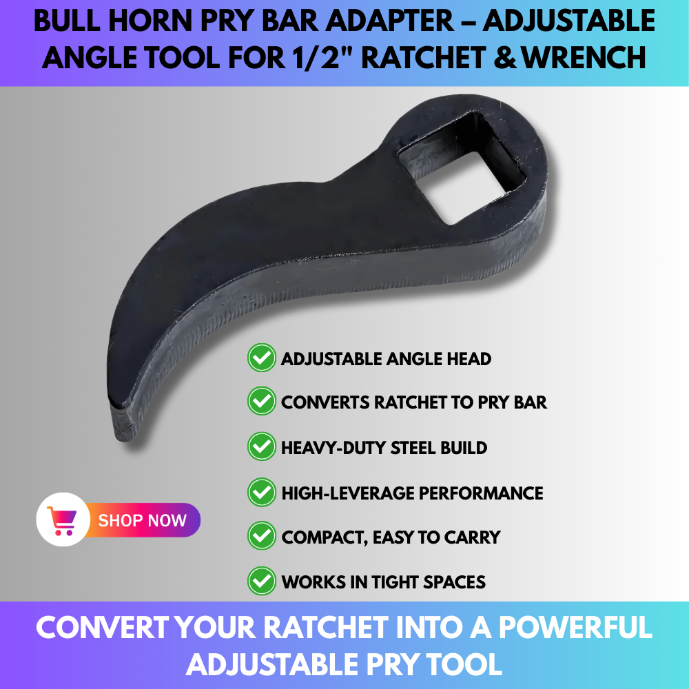 Bul Bar Tools Bull Horn Pry Bar Adapter – Adjustable Angle Tool for 1/2