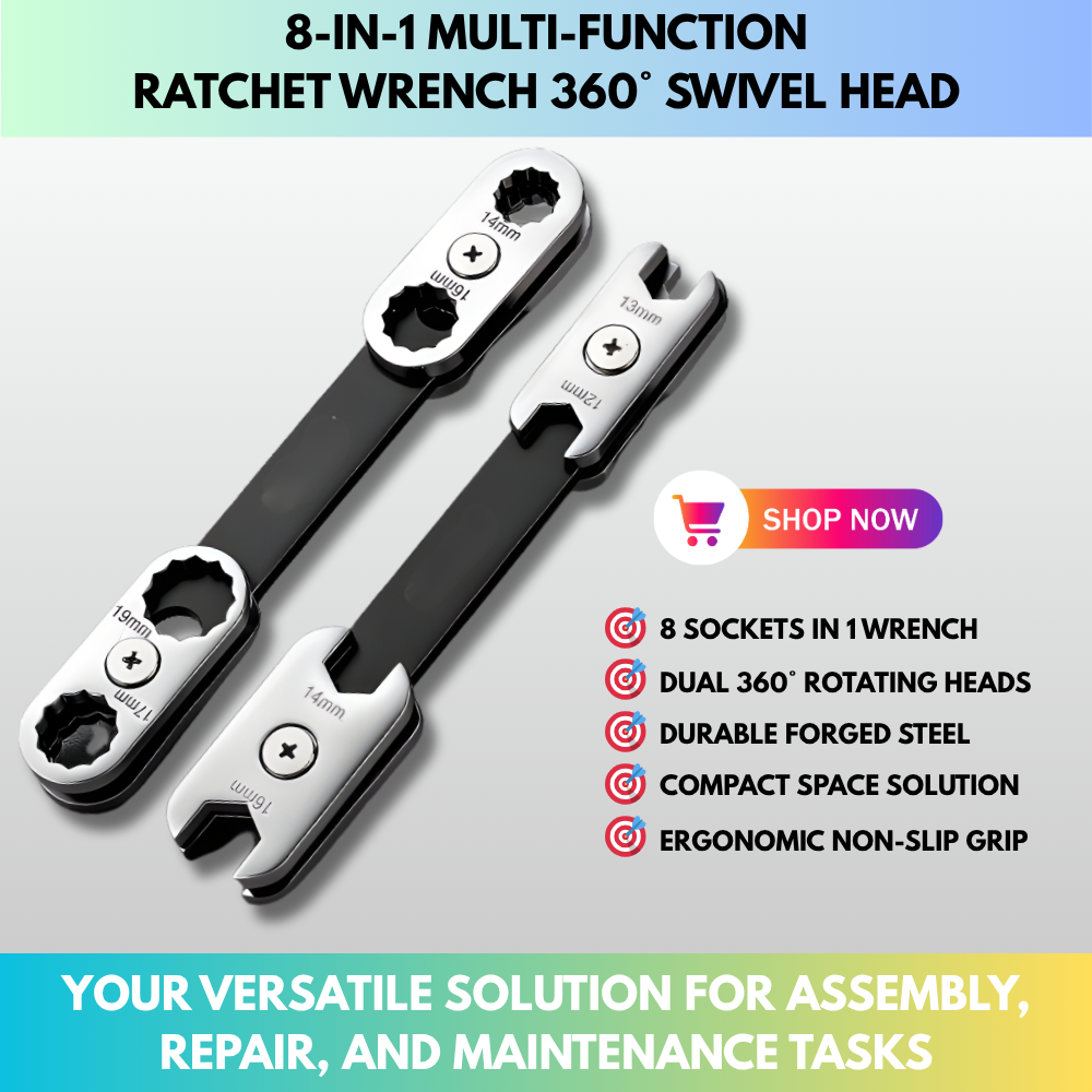 8-in-1 Multi-function Ratchet Wrench 360° Swivel Head