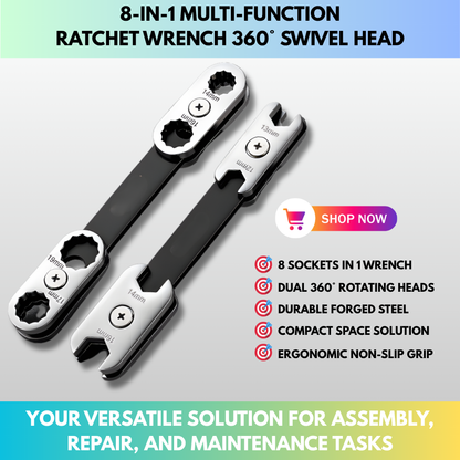 8-in-1 Multi-function Ratchet Wrench 360° Swivel Head