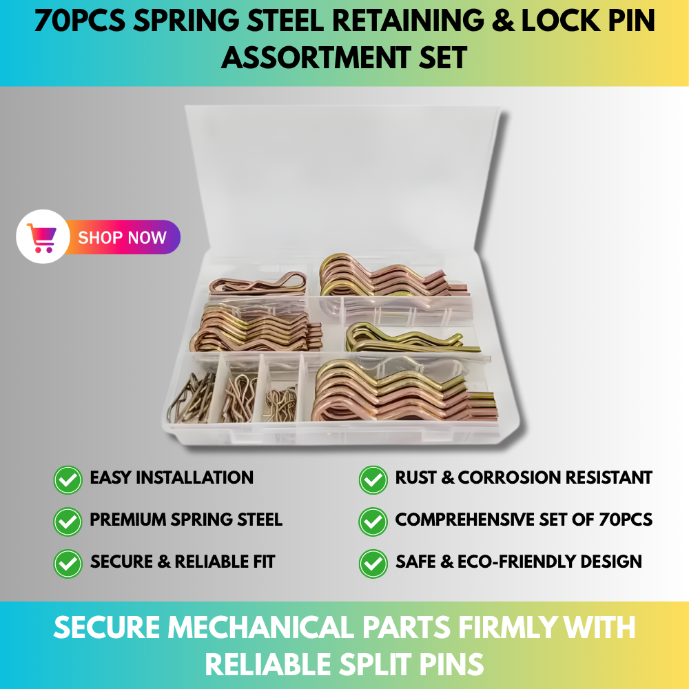 70PCS Spring Steel Retaining & Lock Pin Assortment Set