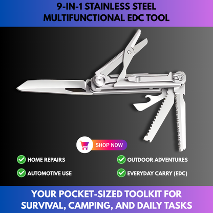 9-in-1 Stainless Steel Multifunctional EDC Tool