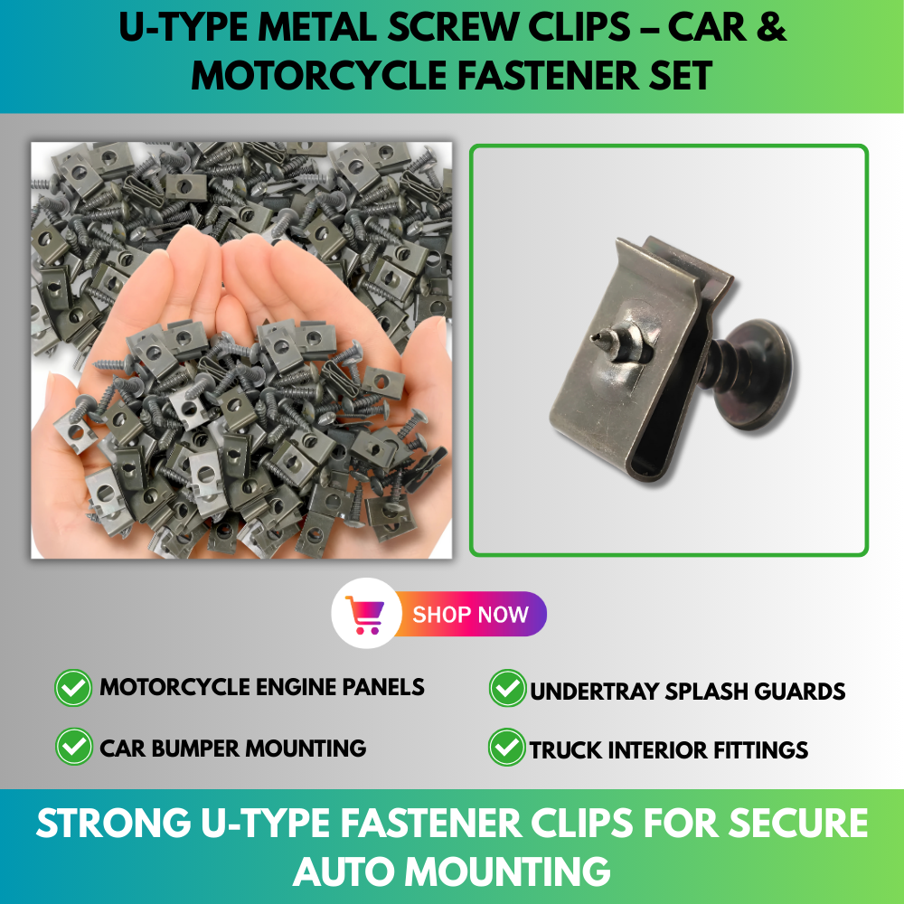 U-Type Metal Screw Clips – Car & Motorcycle Fastener Set
