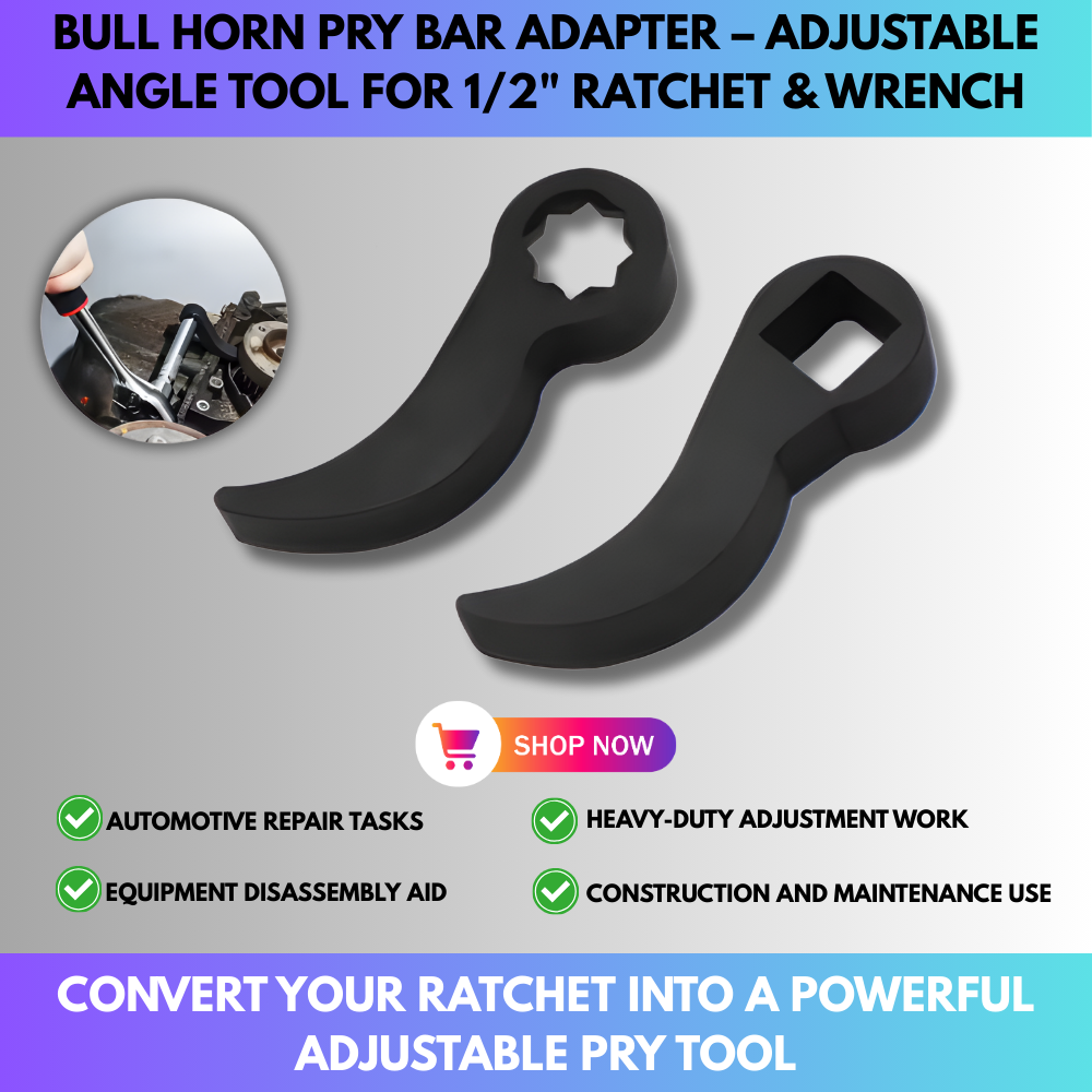 Bull Horn Pry Bar Adapter – Adjustable Angle Tool for 1/2" Ratchet & Wrench