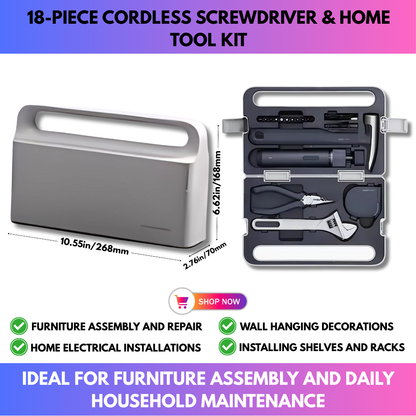 18-Piece Cordless Screwdriver & Home Tool Kit