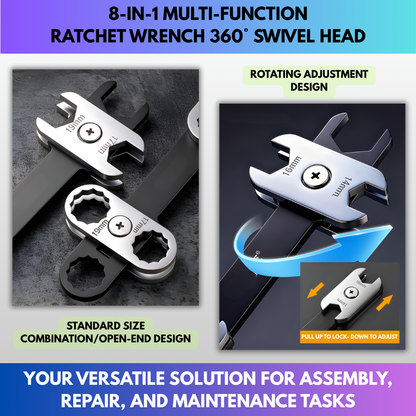 8-in-1 Multi-function Ratchet Wrench 360° Swivel Head
