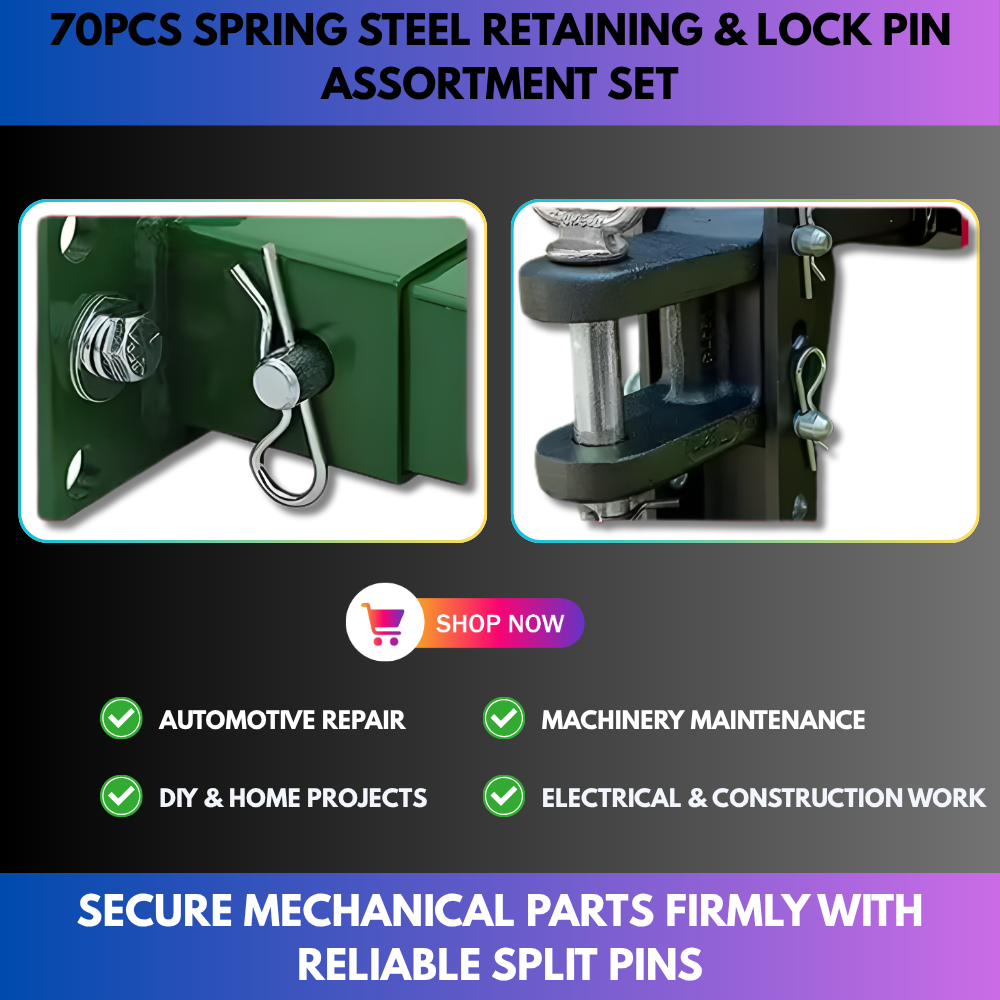 70PCS Spring Steel Retaining & Lock Pin Assortment Set