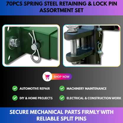70PCS Spring Steel Retaining & Lock Pin Assortment Set