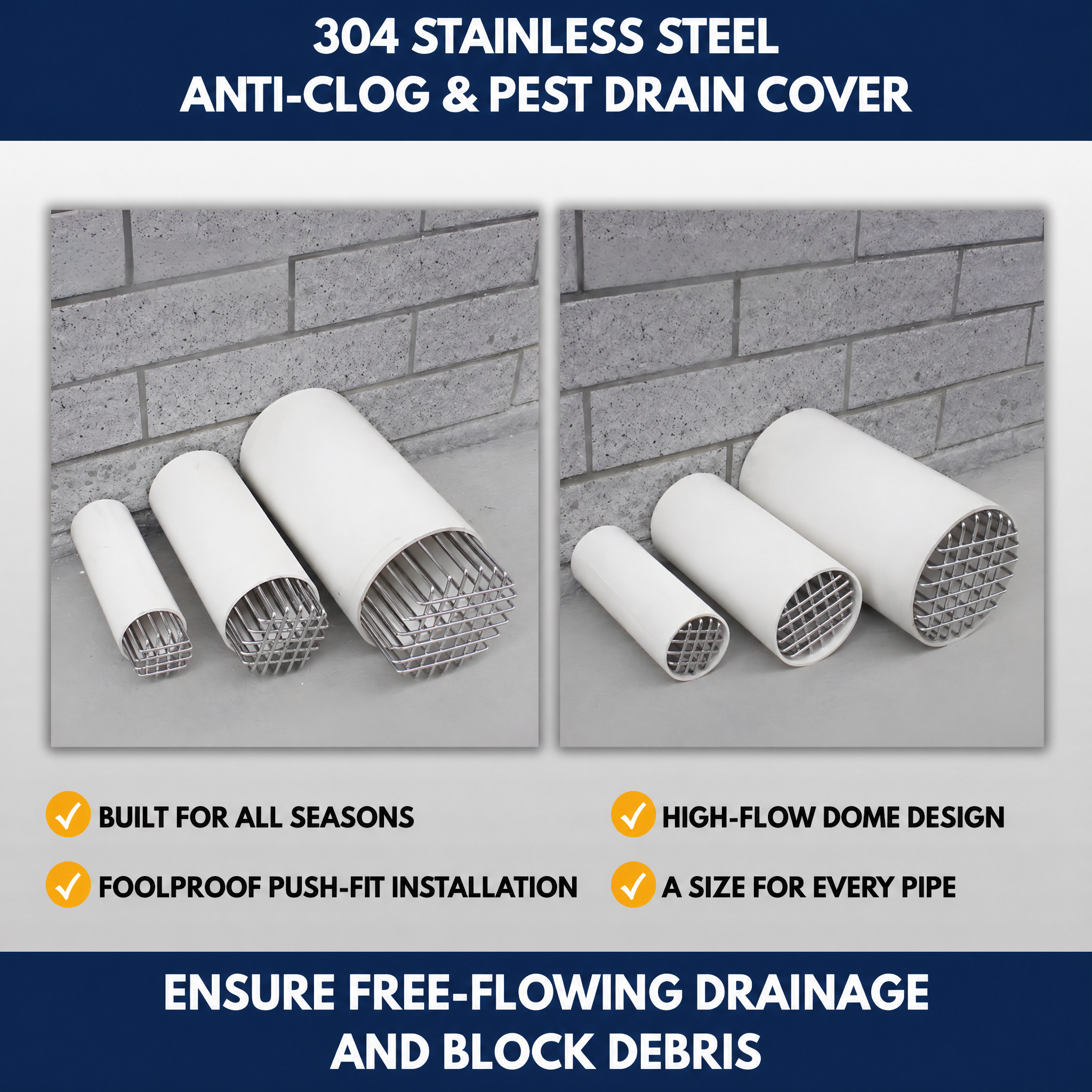 304 Stainless Steel Anti-Clog & Pest Drain Cover