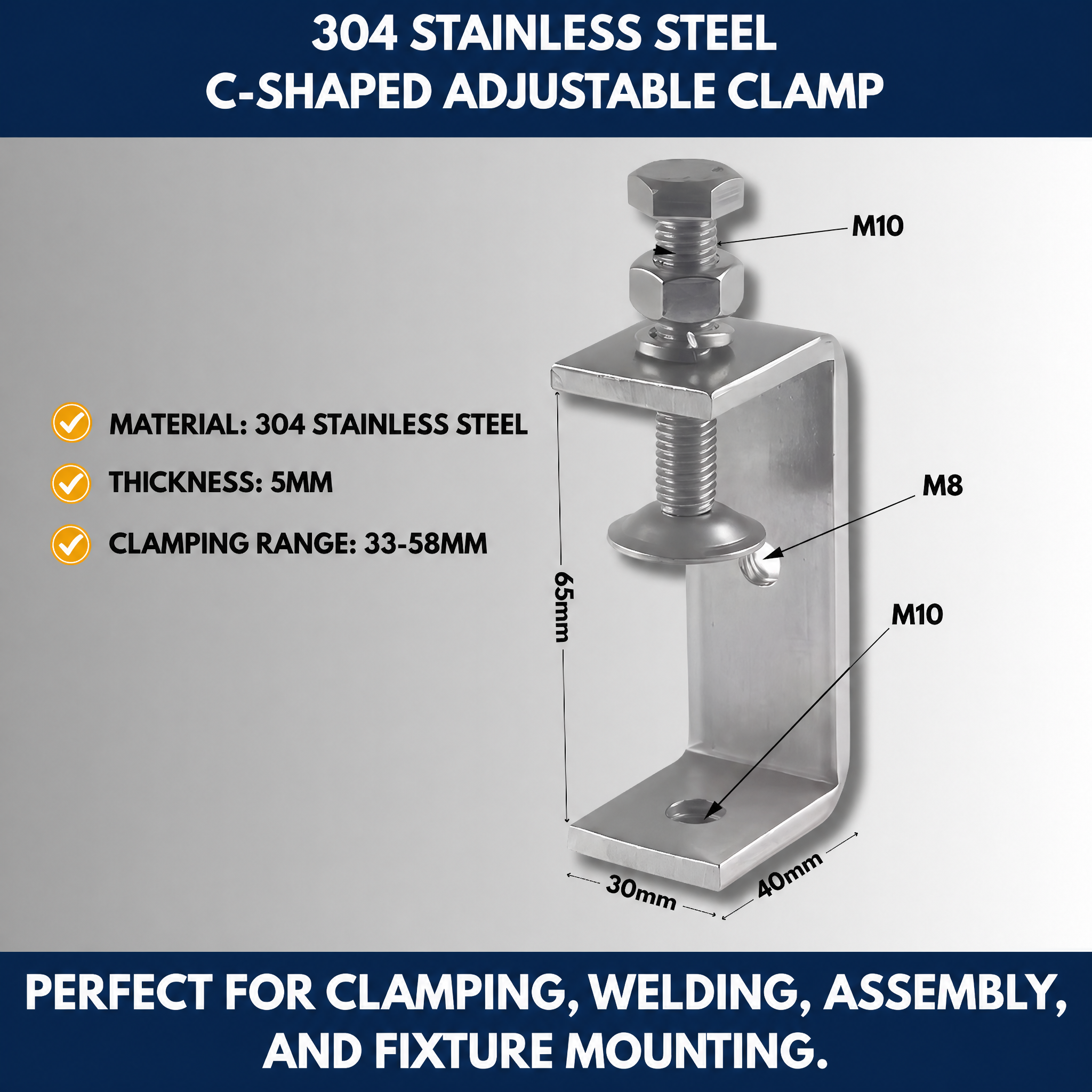 304 Stainless Steel C-Shaped Adjustable Clamp