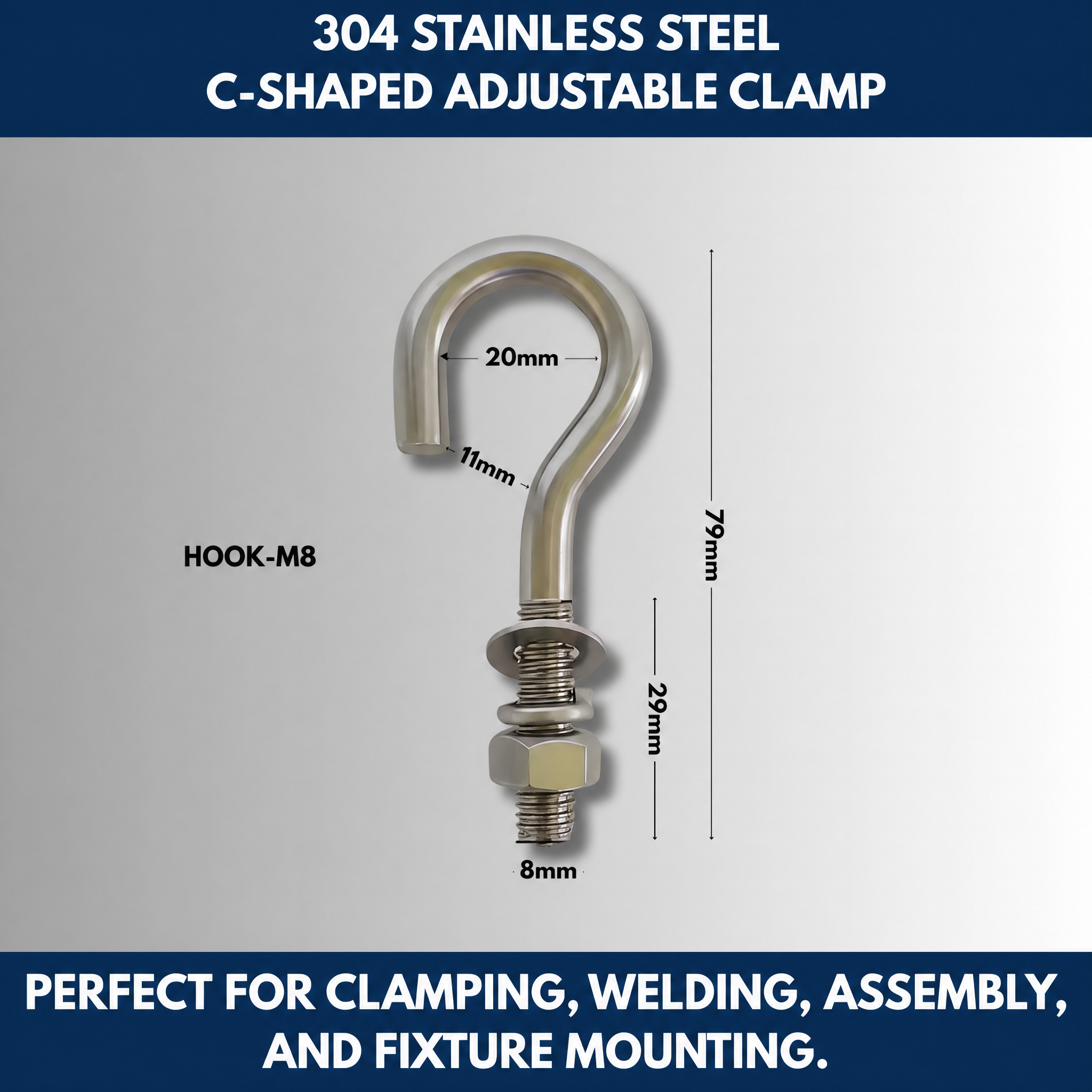 304 Stainless Steel C-Shaped Adjustable Clamp