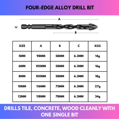 Four-Edge Alloy Drill Bit