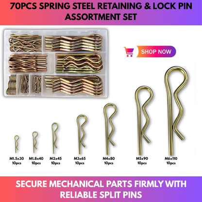 70PCS Spring Steel Retaining & Lock Pin Assortment Set