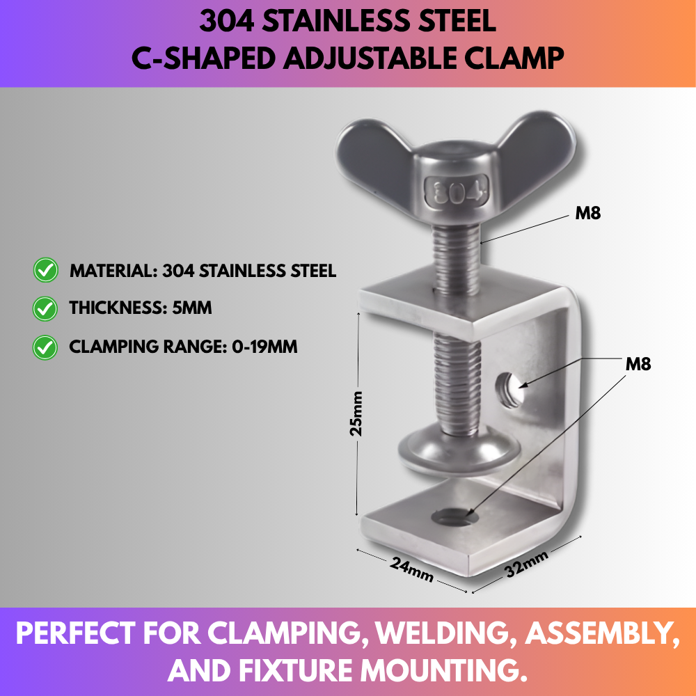 304 Stainless Steel C-Shaped Adjustable Clamp