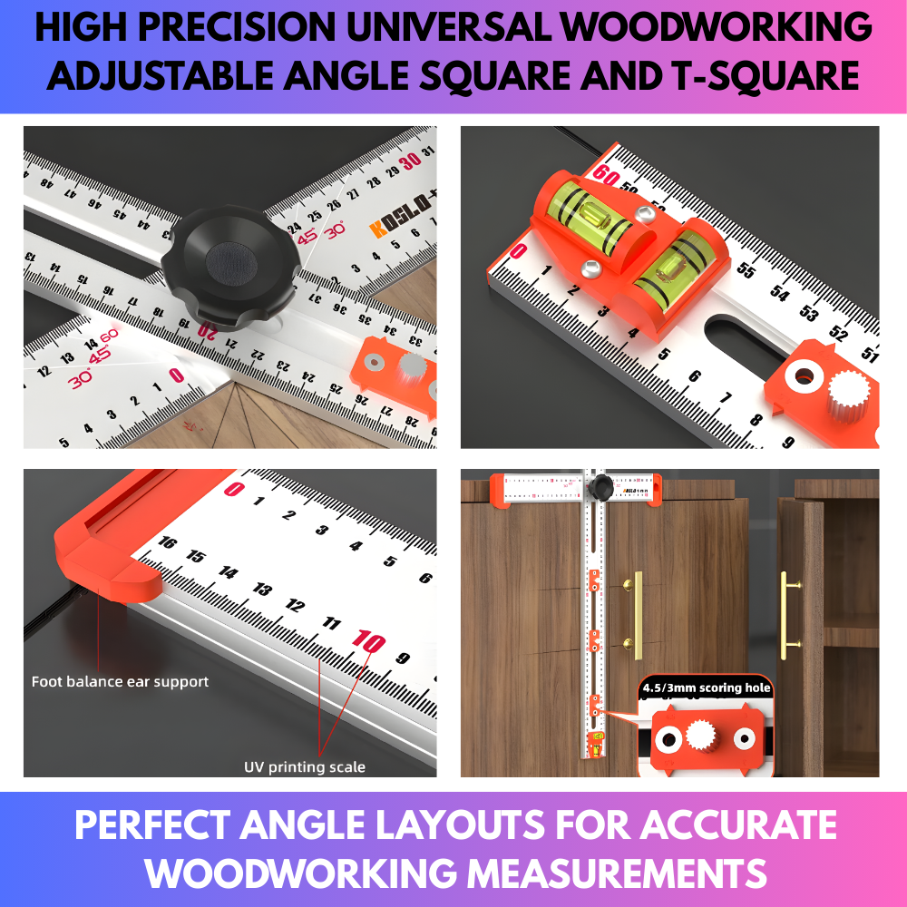 High Precision Universal Woodworking Adjustable Angle Square and T-Square