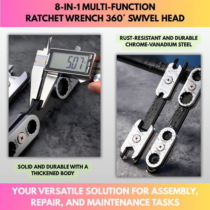 8-in-1 Multi-function Ratchet Wrench 360° Swivel Head