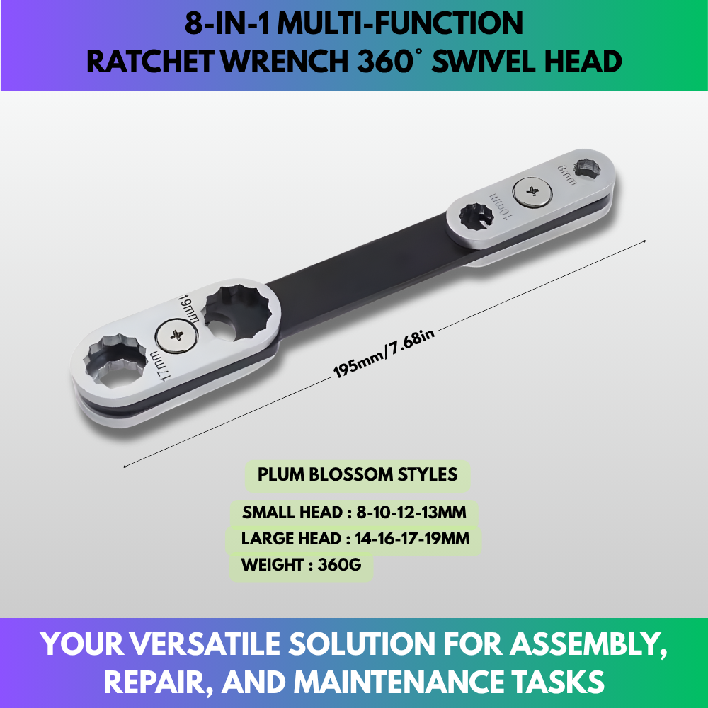 8-in-1 Multi-function Ratchet Wrench 360° Swivel Head