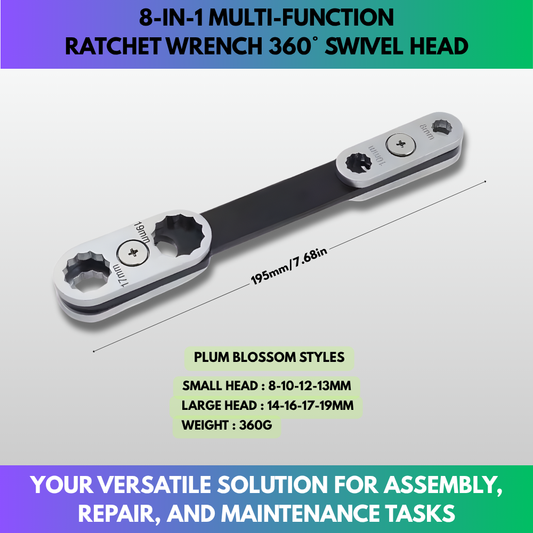 8-in-1 Multi-function Ratchet Wrench 360° Swivel Head