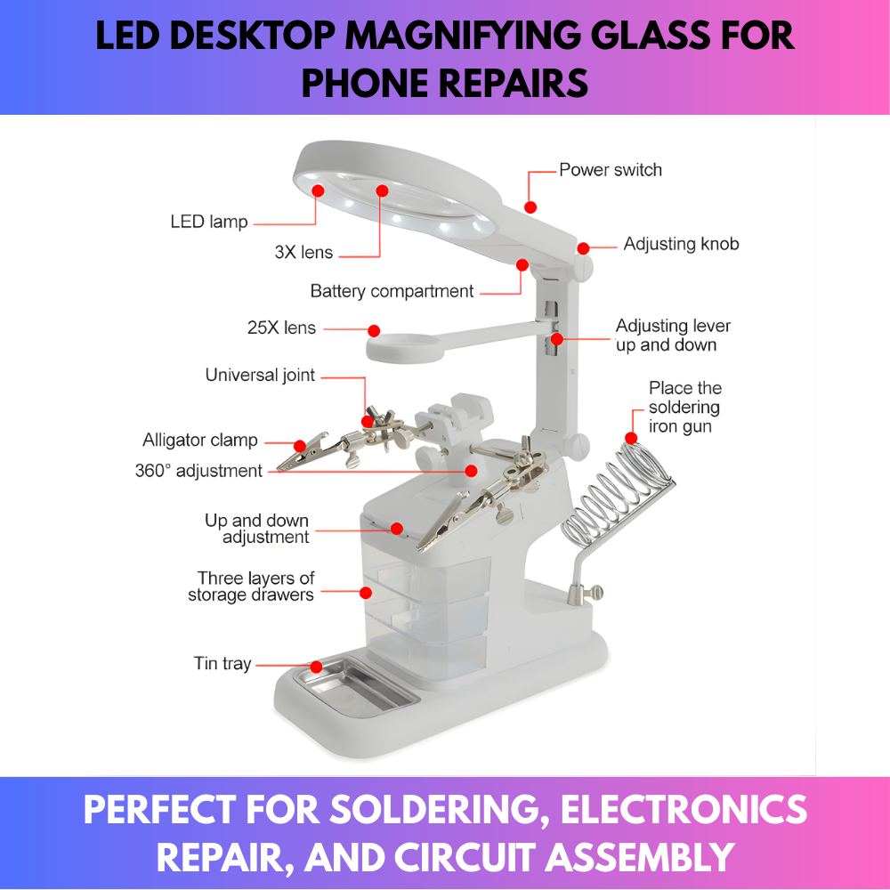 LED Desktop Magnifying Glass for Phone Repairs