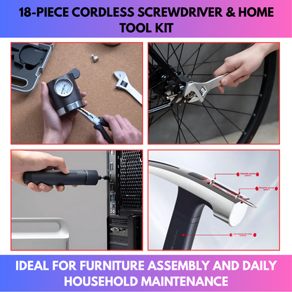 18-Piece Cordless Screwdriver & Home Tool Kit