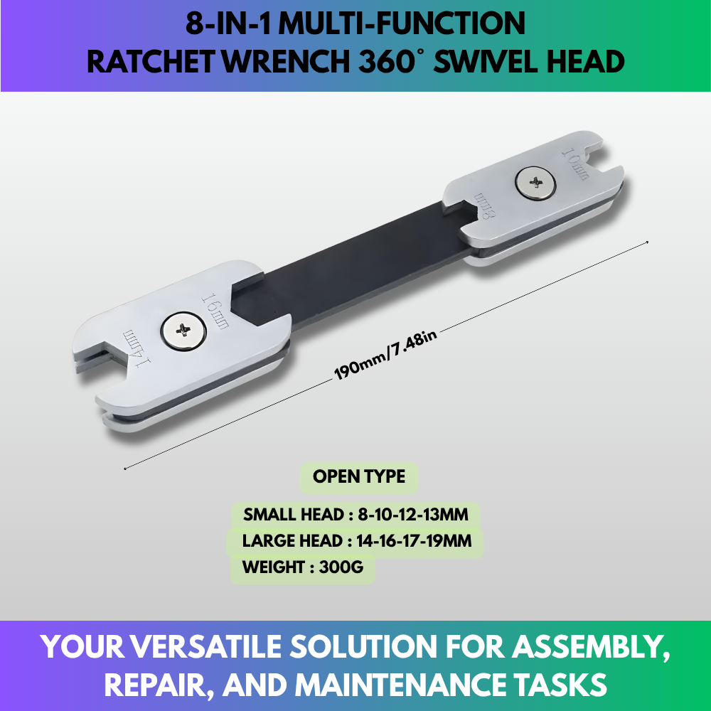 8-in-1 Multi-function Ratchet Wrench 360° Swivel Head