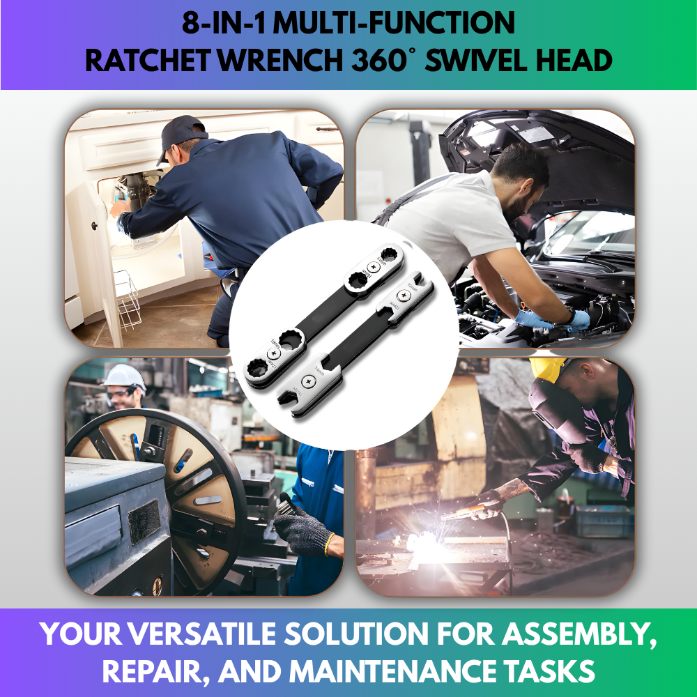 8-in-1 Multi-function Ratchet Wrench 360° Swivel Head