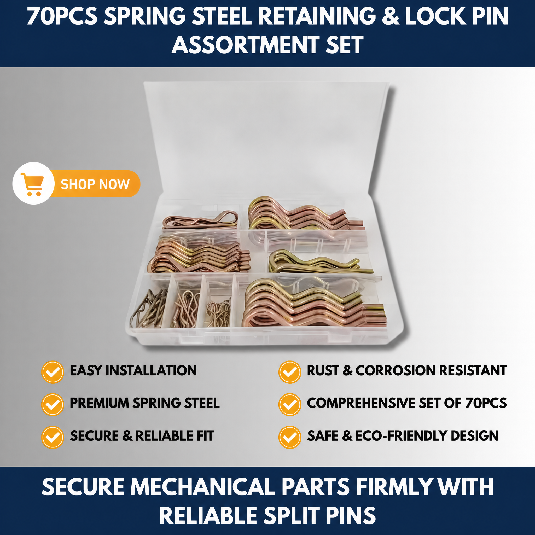 70PCS Spring Steel Retaining & Lock Pin Assortment Set