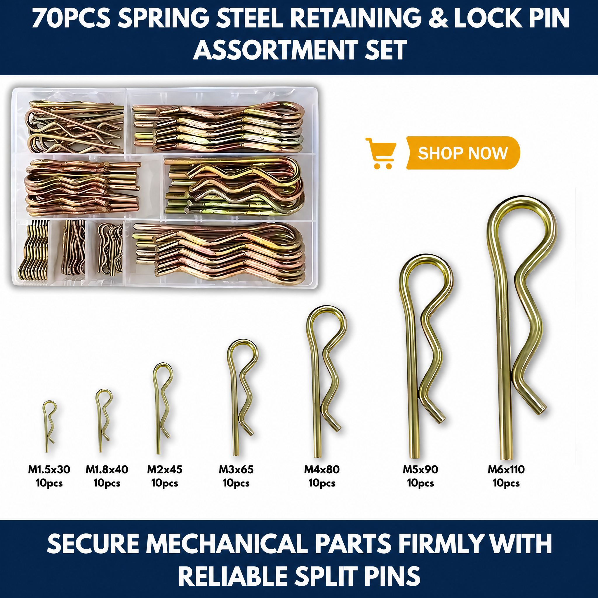 70PCS Spring Steel Retaining & Lock Pin Assortment Set