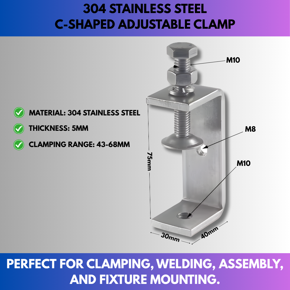 304 Stainless Steel C-Shaped Adjustable Clamp