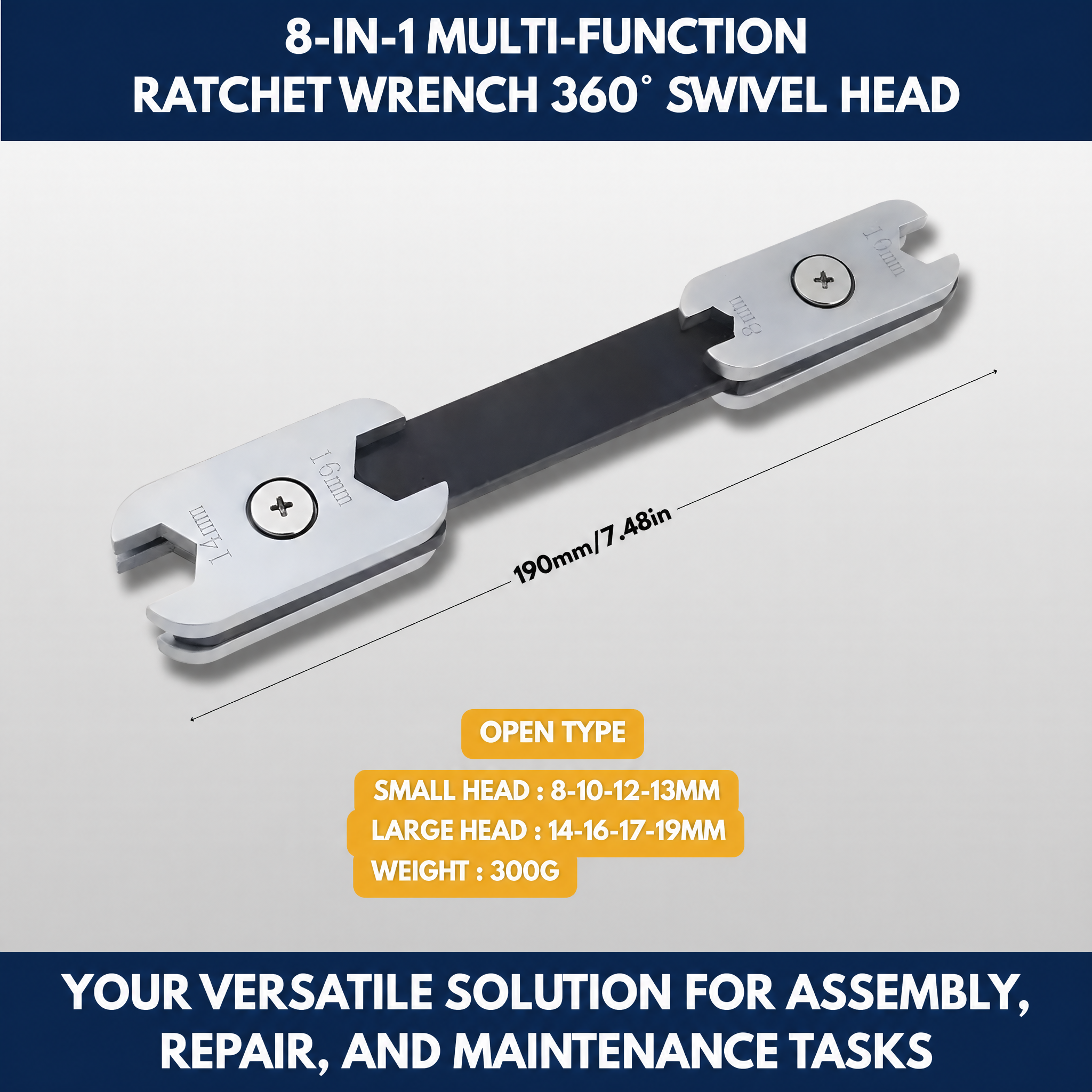 8-in-1 Multi-function Ratchet Wrench 360° Swivel Head