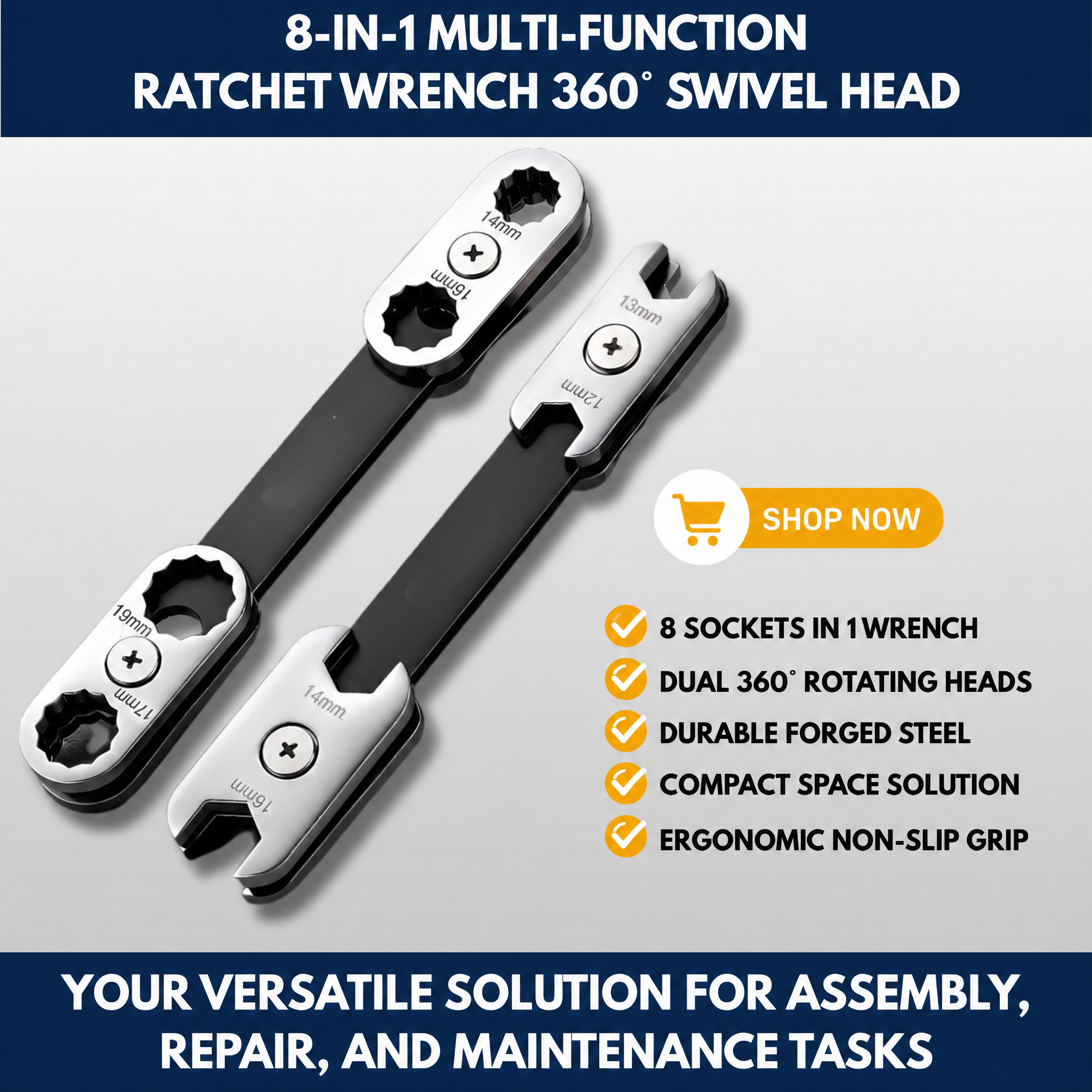 8-in-1 Multi-function Ratchet Wrench 360° Swivel Head