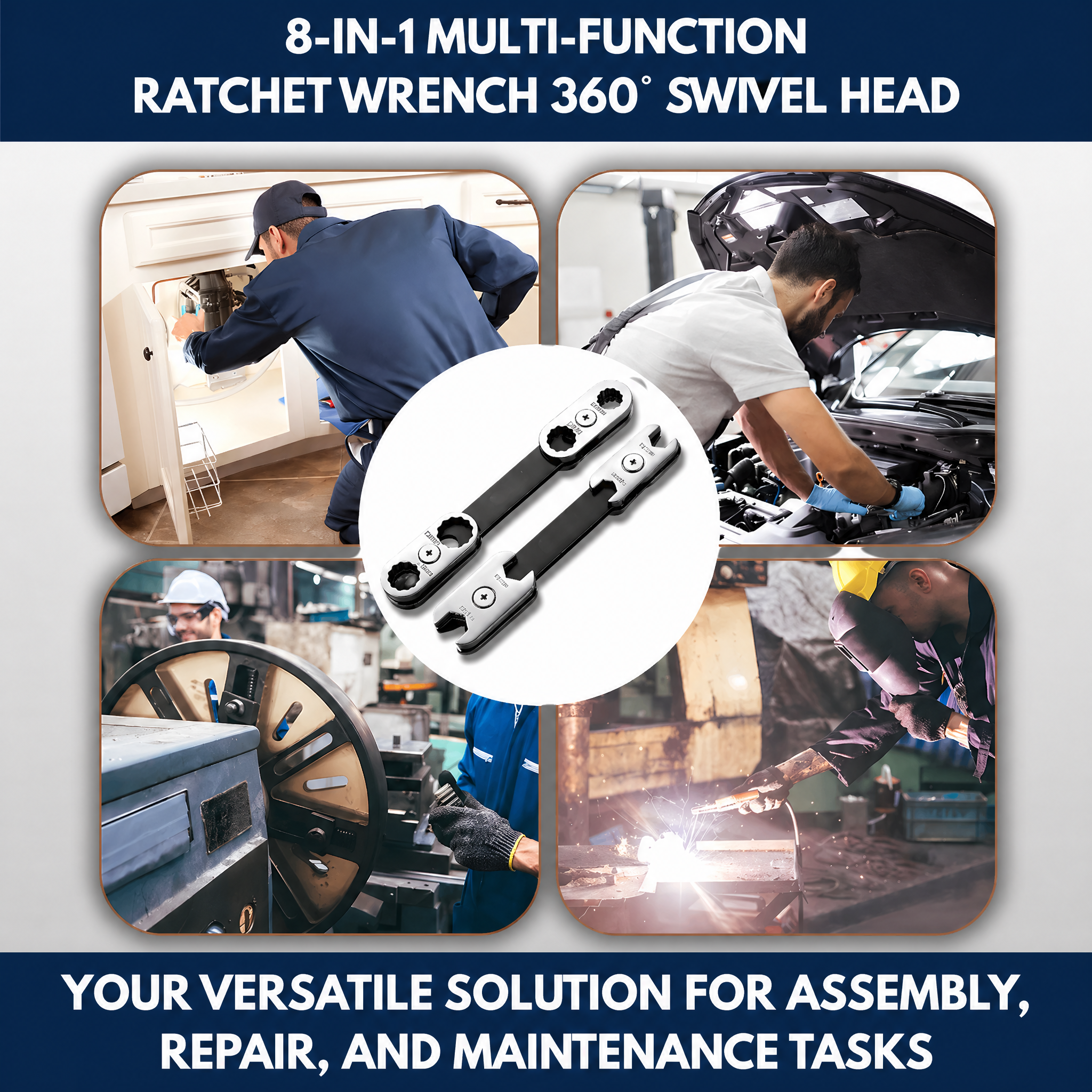8-in-1 Multi-function Ratchet Wrench 360° Swivel Head