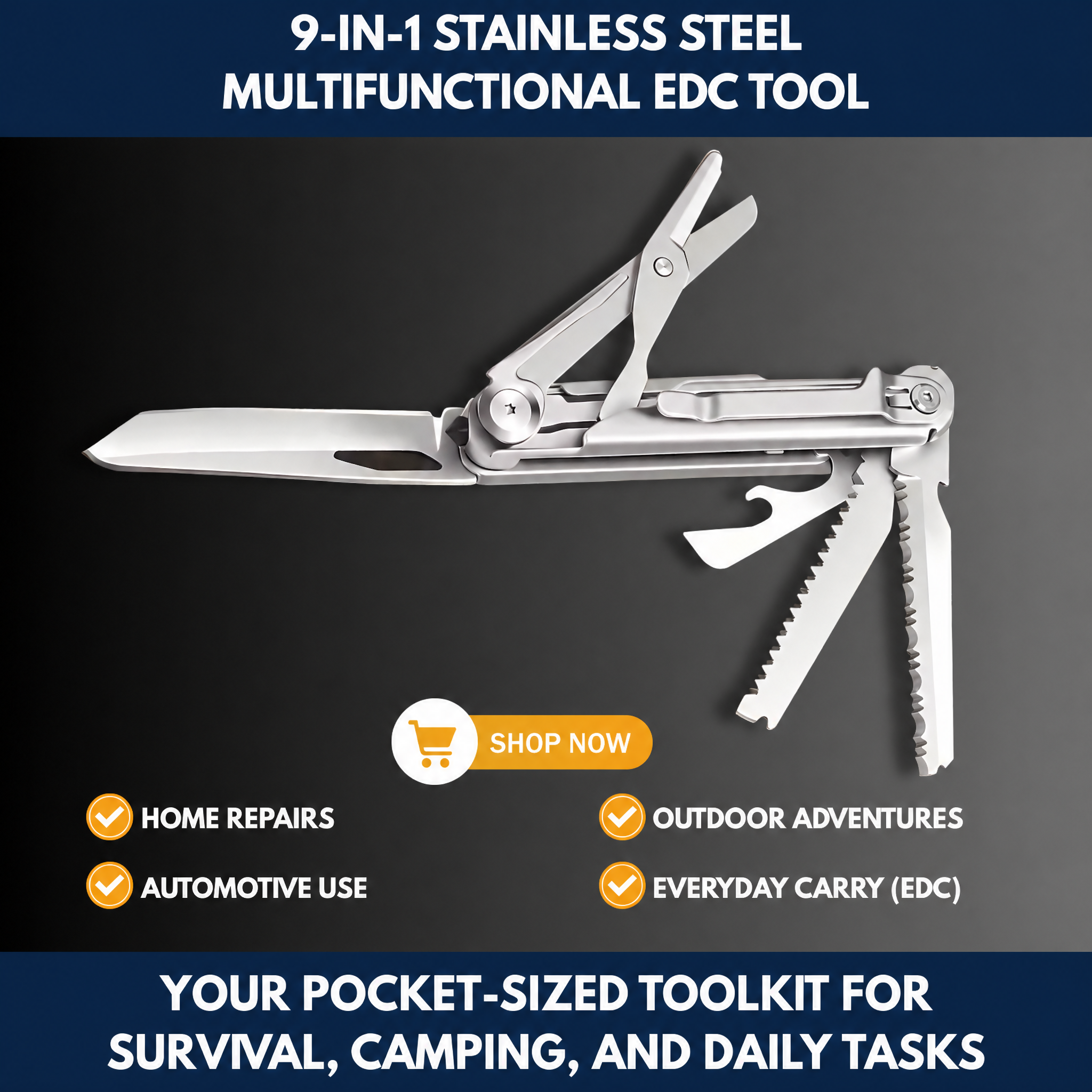 9-in-1 Stainless Steel Multifunctional EDC Tool