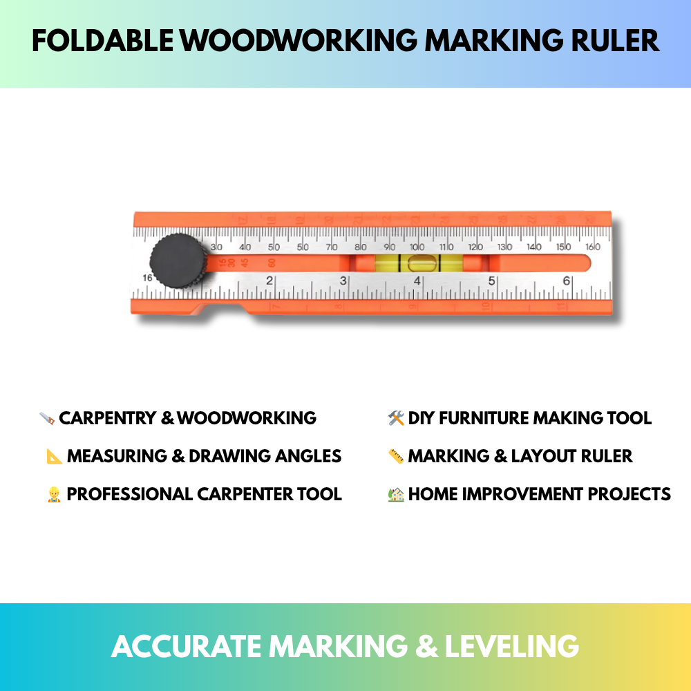 Foldable Woodworking Marking Ruler – Multifunction Measuring Tool – QMT