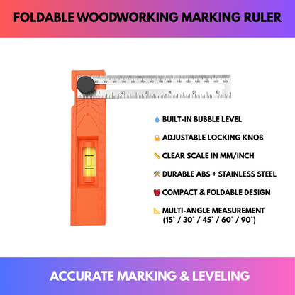 Foldable Woodworking Marking Ruler – Multifunction Measuring Tool