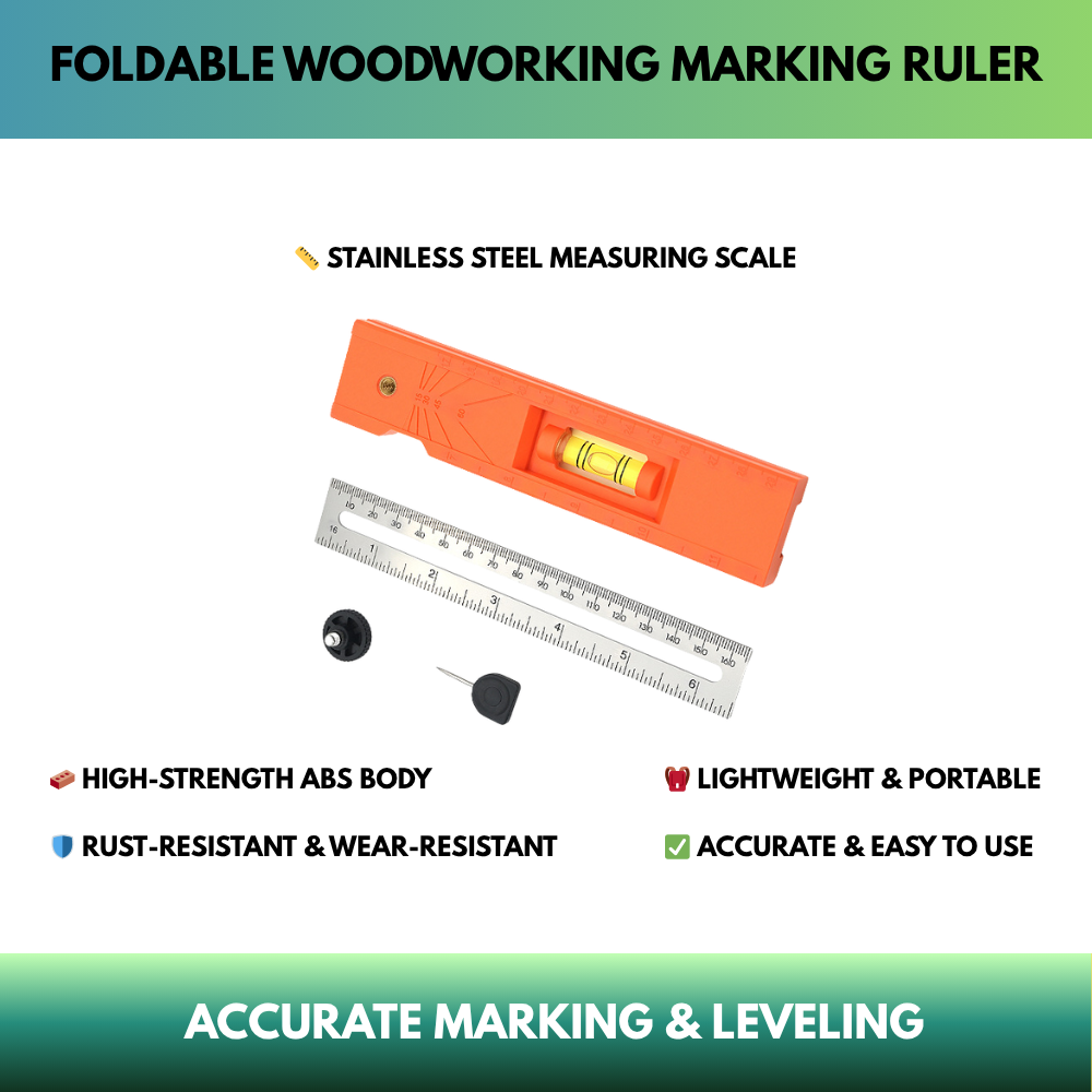 Foldable Woodworking Marking Ruler – Multifunction Measuring Tool – QMT