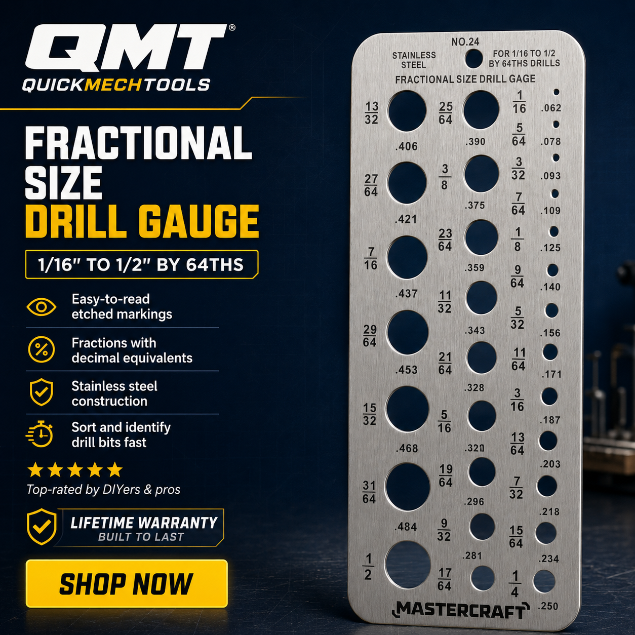Hobby Drill Gauge for 1/16 to 1/2 by 64ths Drills