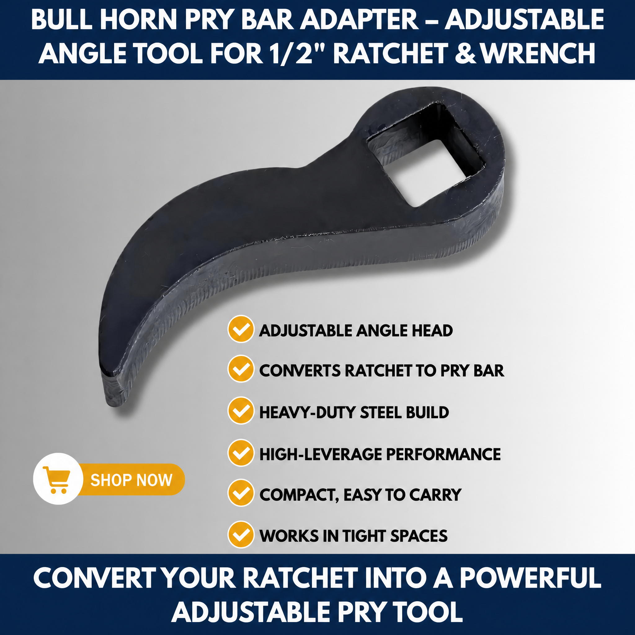 Bull Horn Pry Bar Adapter – Adjustable Angle Tool for 1/2" Ratchet & Wrench