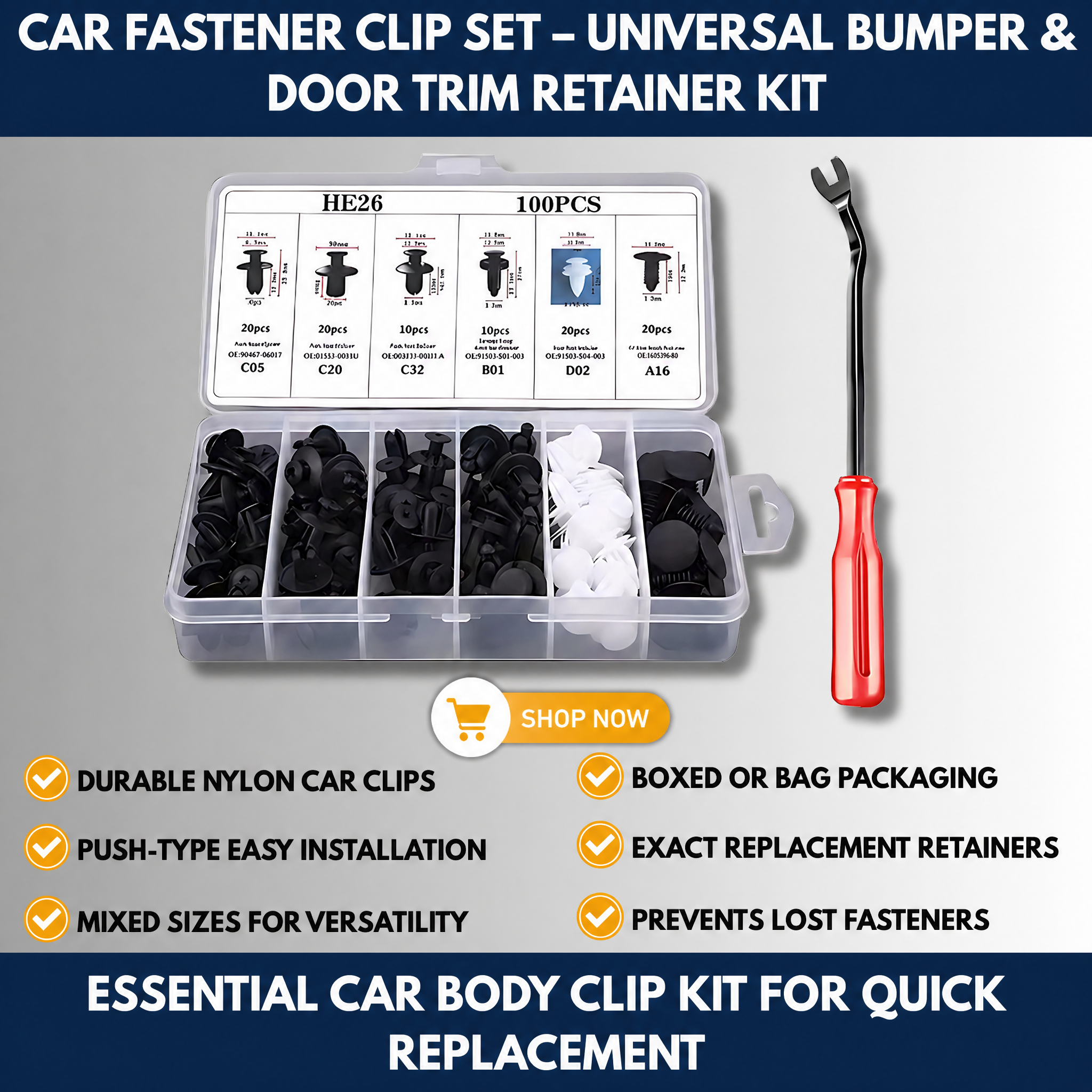 Car Fastener Clip Set – Universal Bumper & Door Trim Retainer Kit
