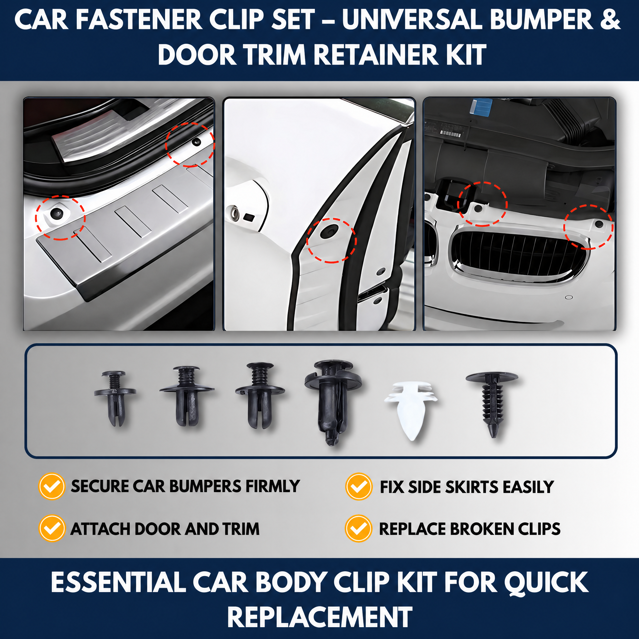 Car Fastener Clip Set – Universal Bumper & Door Trim Retainer Kit